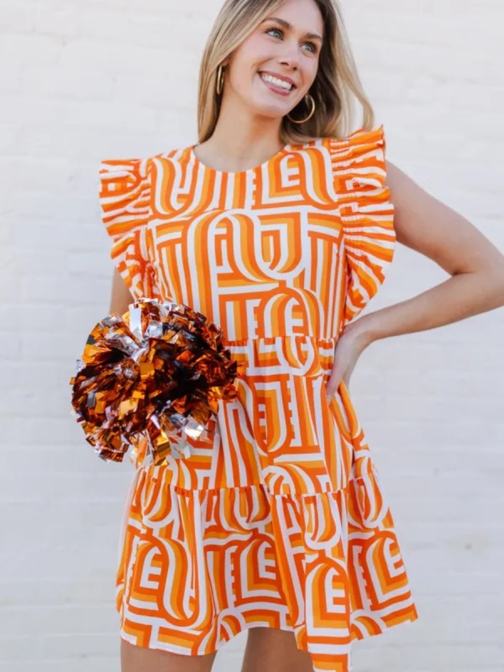 NWT Michelle McDowell  Everly touchdown dress IN orange & white geometric print